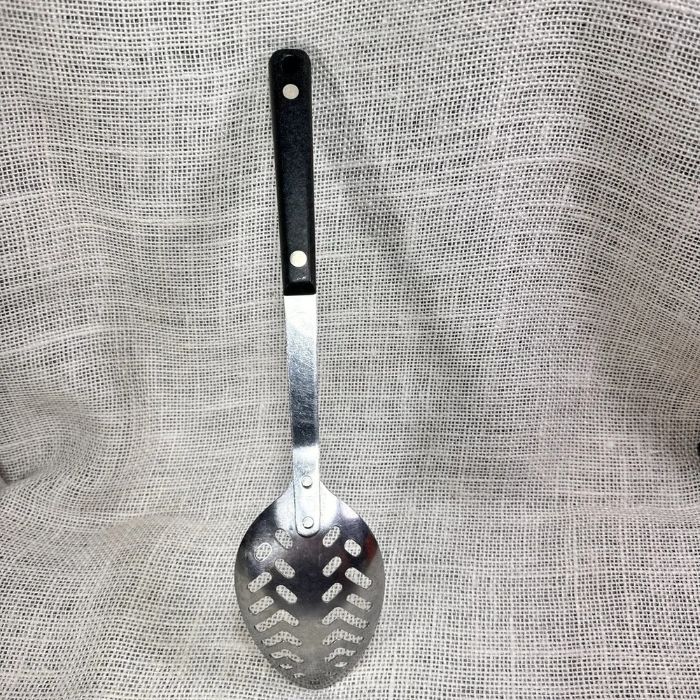 EKCO Stainless Vanadium Slotted Spoon Black Handle Made in‎ USA Kitchen Utensil